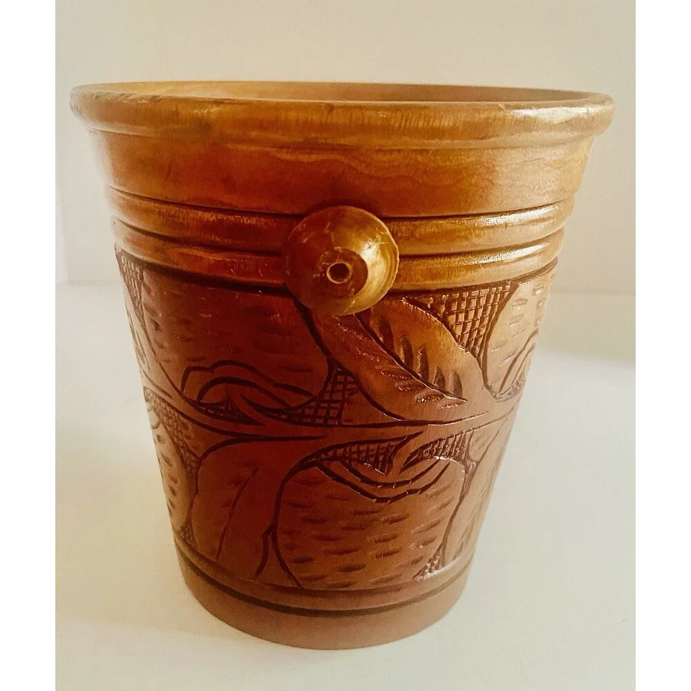 Vintage Wood Tiki Ice Bucket Planter Carved No Lid Or Handle